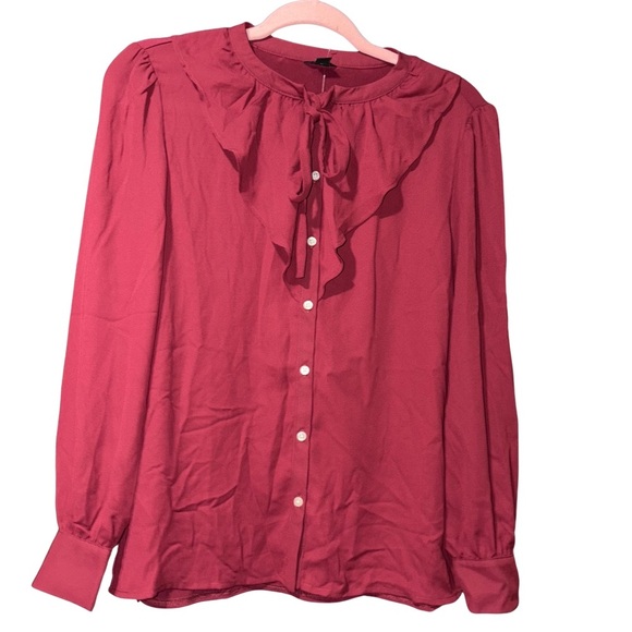 Ann Taylor Tops - Ann Taylor Petite Red Ruffled Bib Collar Tie-Front Blouse NWOT